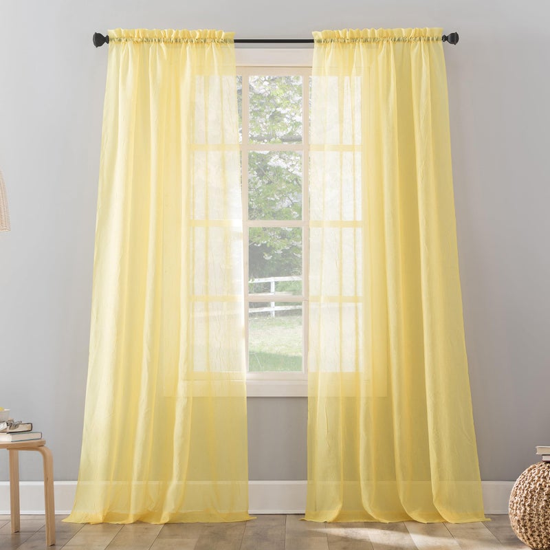 No. 918 Erica Crushed Sheer Voile Rod Pocket Curtain Panel, 51" x 63", Yellow - Image 1